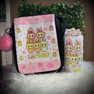 Cute Pink and Black Kabubu Bag and Tumbler Set